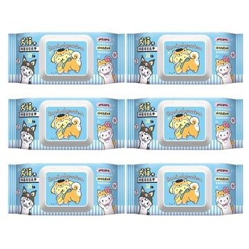 Sanrio 三麗鷗好朋友 Hello Kitty 犬貓專用抑菌清潔濕巾/寵物濕紙巾 (加蓋) 30 抽 X 6 包- 加厚款