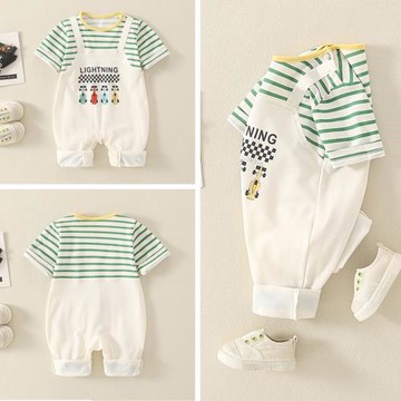 哈特瑪卡嬰兒空調服夏裝短袖長褲薄款一歲男寶寶衣服嬰幼兒連體衣