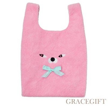 【Grace Gift】Wasabi Bear-粉芥末熊絨毛蝴蝶結手提袋 粉紅