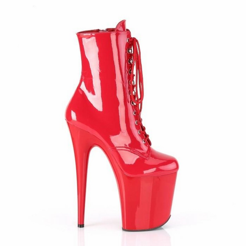 20cm ヒール エナメルブーツ Pleaser プリーザー 20cm ヒール ショートブーツ 厚底 赤 レッド