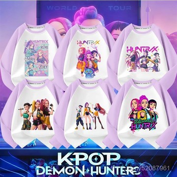 【臺灣-出貨】💥Kpop 獵魔女團女童長袖t恤純棉春秋新款上衣大兒童打底衫女孩薄款秋冬百搭長袖T恤純棉 MAEN