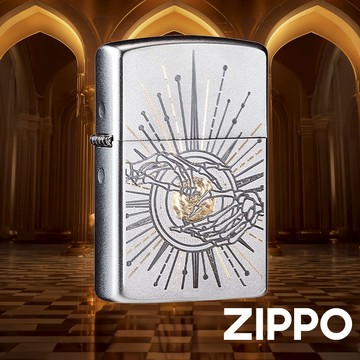 ZIPPO 雷雕工藝 金色玫瑰 骷髏手 象徵著死亡 的永恆與愛 放射狀的星芒與光線 Z-149 終身保修