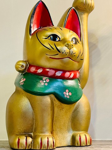 瀨戶燒-金運亨通綠領巾金色招財貓23cm