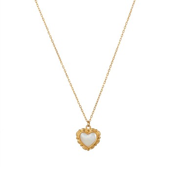 宏雲Hongyun-QJ-洛麗塔鑄造桃心復古花紋項鍊可愛貝殼愛心滴膠鎖骨鏈夏季百搭飾品