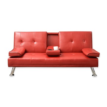 【班尼斯】Lion瑞典雄獅三人皮革沙發床(送兩顆抱枕+附置物飲料架)-時尚紅
