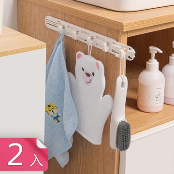 荷生活 可伸縮隙縫掛勾 免打孔黏貼式櫥櫃抽拉式五連勾-2入