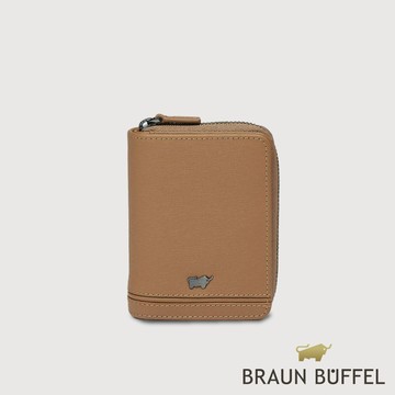 【BRAUN BUFFEL 德國小金牛】台灣總代理 維克多-D 拉鍊零錢袋卡夾-淺棕/BF512-145-CS