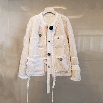 羊羔毛外套短版夾克-蕾絲花邊小花點綴女外套2色73zg2【獨家進口】【米蘭精品】
