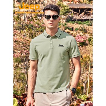 jeep短袖POLO衫男英倫純棉商務休閑翻領T恤衫男士彈力保羅體恤夏