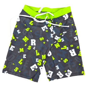 Summer love 夏之戀 小男寬口泳褲 彈性纖維  135~145cm  黑灰色 + 綠色