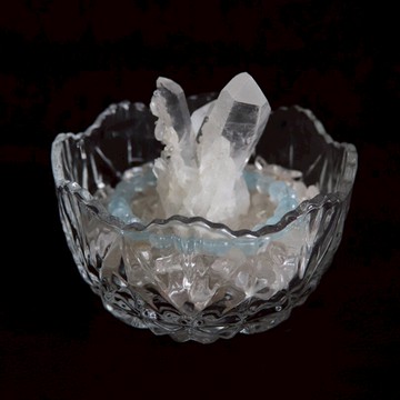 天然水晶首飾消磁工具玻璃器皿碗白水晶碎石紫晶花晶簇魚缸裝飾