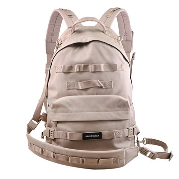 BALENCIAGA Army 尼龍混紡軍風多功能大後背包.沙色
