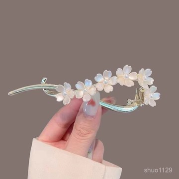 臺灣🚍8H出🉑森係銀杏葉髮夾後腦勺一字抓夾女氣質設計感髮卡古風鯊魚夾子頭飾