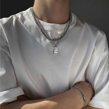 免運🔥歐美小衆設計雙層鏈條項鍊男ins潮冷淡風嘻哈個性鎖骨鏈鈦鋼飾品項鏈 安全扣 復古 飾品 鈦鋼 項鍊 嘻哈 頸鍊條