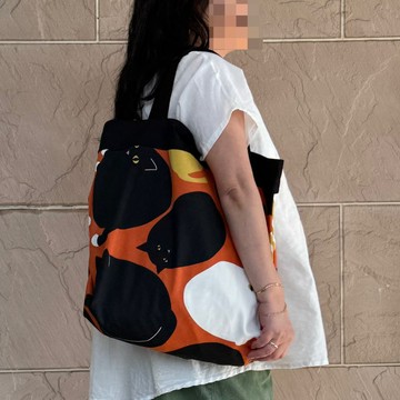 可摺疊 購物袋 圓滾滾黑貓 款 (訂製接單生產)