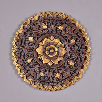 泰國進口工藝品實木雕空木雕壁飾泰式風格家居墻面裝飾雕花板掛件1入