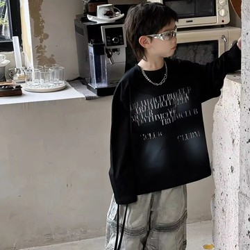 Healthy baby 秋季棉質感男童T恤潮打底衫百搭寬鬆兒童長袖春裝中大童上衣男童長袖 兒童打底  春秋長袖 男童T