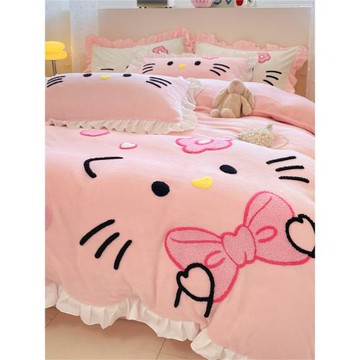 牛奶絨三四件套冬季珊瑚絨床上床單被套加厚毛絨床裙款雙面法萊絨