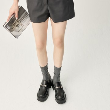 美式扭結梅花鑽輕量厚底樂福鞋 黑  LF14-40BK