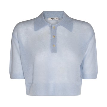 Auralee - Light Blue Mohair And Virgin Wool Blend Polo Shirt