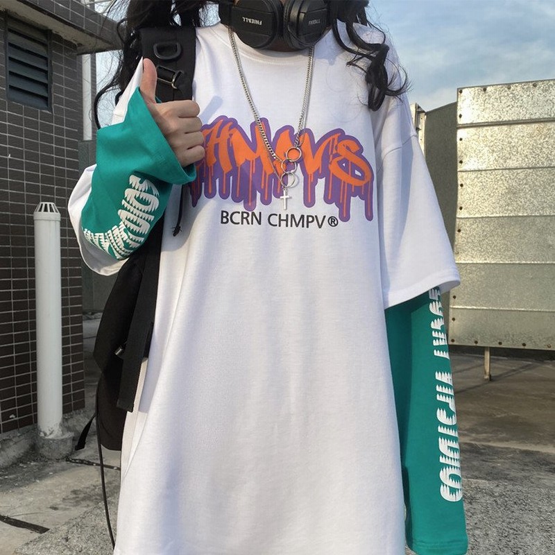 韓国ファッション レディース 重ね着風 トップス トレーナー ロンt 長袖 原宿 ストリート 春秋 通販 Lineポイント最大1 0 Get Lineショッピング