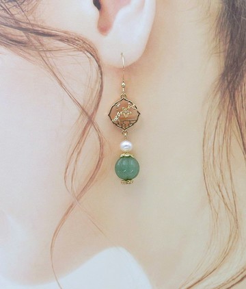 檸檬手作   東陵玉小南瓜耳環/美國14K包金防敏耳勾/可改耳夾