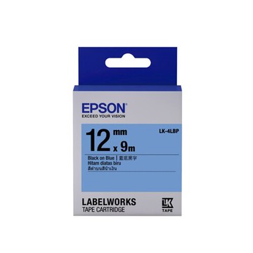 EPSON 粉彩系列 12mmx9M 藍底黑字標籤帶 / 盒 LK-4LBP｜領券最高折$220