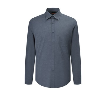 免熨防皺口袋款彈性單色紗長袖上班襯衫/烏賊墨水色 | 2112101279