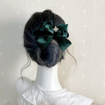 墨綠/ 絨質立體蝴蝶結香蕉夾仙女夾 髮夾 大腸圈 髮圈 髮梳 髮叉