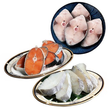 築地一番鮮 鮭魚+大比目魚+土魠魚拼盤15片｜75~85g/片/無肚洞+薄冰鎖鮮/囤貨量販組