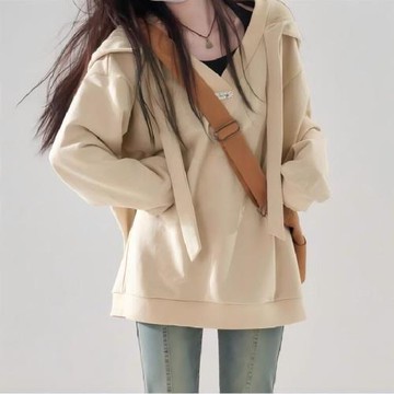 AKARA 校園生活寬版穿搭連帽長袖毛衣上衣(中大尺碼到5XL/ 寬鬆隨興穿搭顯瘦)