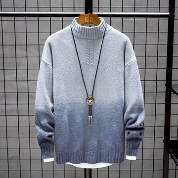 毛衣男新款秋冬潮流半高領漸變加絨加厚青少年上衣針織打底衫