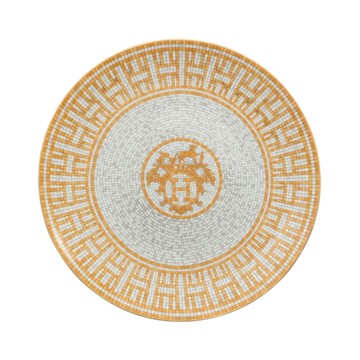 HERMES 愛馬仕 黃/白色 馬賽克 陶瓷 Mosaique au 24 gold 甜點盤 【二手名牌BRAND OFF】