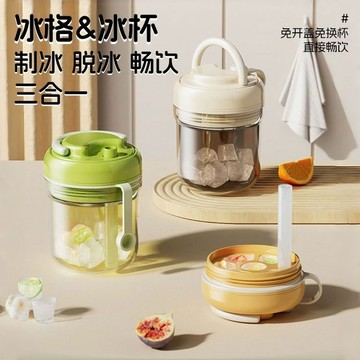 🛒臺灣24h🌳一按脫冰咖啡冰杯帶吸管家用食品級懶人夏天外出便攜車載水杯新款