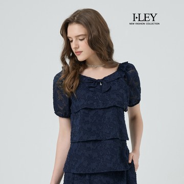 ILEY伊蕾 小蝴蝶結蛋糕燒花短袖上衣(深藍；M-2L)