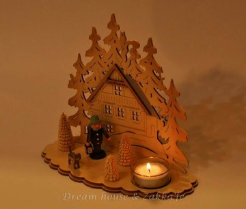 Zakka 鄉村風手工木製旅館剪影造景燭台 ★ 德國 Erzgebirge ★ 質感超好 細緻漂亮