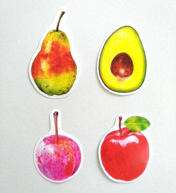 色鉛筆水彩插畫貼紙 溫暖寫實風 麵包 水果 花朵 水晶主題