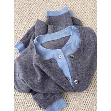 灰色假兩件時尚洋氣上衣開衫洋氣獨特別致女秋季內搭打底針織外套