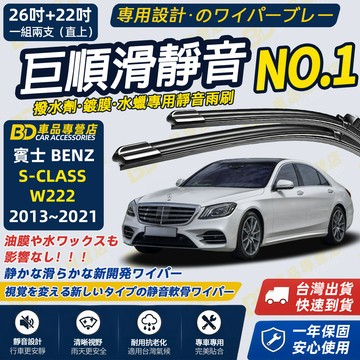 【BENZ S-CLASS W222 撥水劑專用雨刷】專為鍍膜玻璃研製 含水蠟 矽膠鍍膜 軟骨雨刷 靜音雨刷 高清雨刷