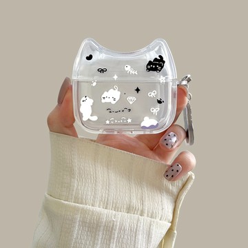耳機保護殼 碎花貓咪 硅膠 全包耳機殼 適用蘋果藍牙airpods1/2/3/4代耳機殼 保護套