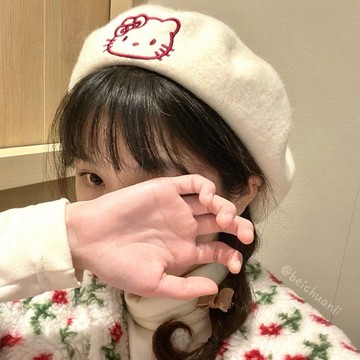 ✨壹灣出貨✨暖冬色秋冬hello凱蒂貓貝雷帽kitty複古畵家帽羊毛呢百搭可愛學生 H4ZU