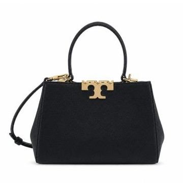 TORY BURCH ELEANOR SOFT 荔枝紋皮革金字LOGO手提/斜背兩用包(迷你/黑金)
