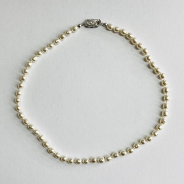 玻璃巴洛克珍珠單結項鍊／約6mm、約42cm／白奶油色／日本製