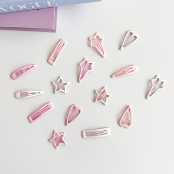 【Fee隔日到貨5色】馬卡龍粉橘白星星愛心方形髮夾🔥側邊夾 女小髮夾 髮飾 夾子 鴨嘴夾 瀏海夾 塑膠小髮夾