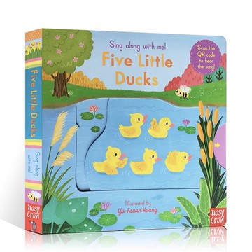送音頻「Five little ducks」聽唱玩童謠遊戲書 厚紙板書 操作機關書 推拉書 轉轉書  互動式繪本 有聲書