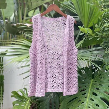 千媛春夏棉繩鏤空鉤針加大加肥百搭馬夾休閑女裝無袖外套坎肩馬甲