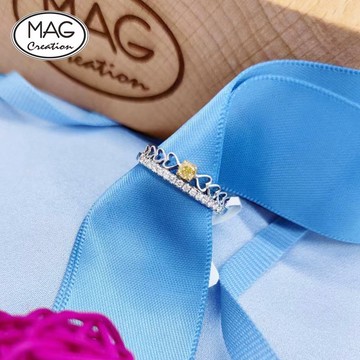 黃鑽系列 | 18K白金鑽石愛心黃鑽戒指