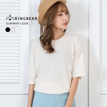 長版上衣--甜美氣質風立體線條棉質針織紋五分袖長上衣(黑.粉XL-5L)-U447眼圈熊中大尺碼