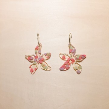 復古夏日紫粉綠透明大花耳環