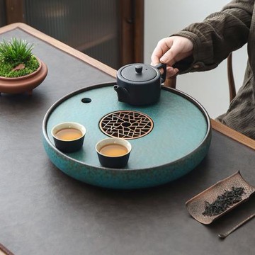 琨德新款圓形陶瓷茶托盤干泡盤家用客廳小型泡茶臺茶盤儲水式茶海